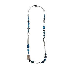 Lia Sophia Dark Teal Gunmetal Necklace Long 44" Beautiful Gems